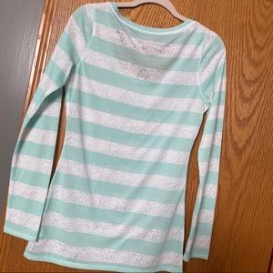 Express Mint & White stripped long sleeve blouse